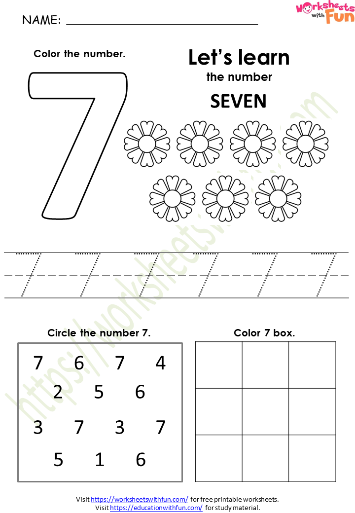 Preschool Number 7 Worksheets
